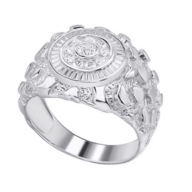 Men's 0.5ct Moissanite Ring - Real Solid 925 Sterling Silver Cluster Nugget Ring - Iced Hip Hop Nugget Men's Ring Sizes 6-13 - Real Moissanite Stones (9)