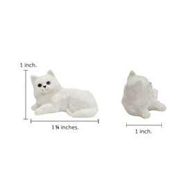 ChangThai Design Tiny 1¾" White Lying Persian Longhaired Cat - Miniature Hand Made Ceramic Cats Kitten Kitty Feline Animal Cute Porcelain Decorative Figure Collectible Figurines Décor Pet Lovers Gifts