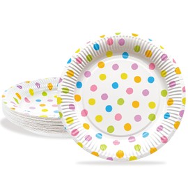 BFB Party Dessert Plates 7 inch 24 Pieces Paper Plates Set 18cm Multicolor Polka Dots