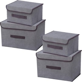 4PCS Cajas de Almacenamiento con Tapa y Asa,Cajones Organizadores,Organizador de Ropa Plegable Ropa, Juguetes, Libro,Cestas de Lino Cubo para Hogar,  