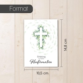 younikat dv1562 Confirmation Invitation Cards I 15 x DIN A6 to Fill in with Gap Text I Includes Envelopes I Folding Card Eucalyptus Fish Cross I