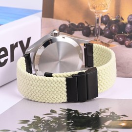 Anbeer Braided Nylon Watch Strap Quick Release,18mm Stretchy Replacement Watch Band,Starlight with Black Push Button Folding Clasp