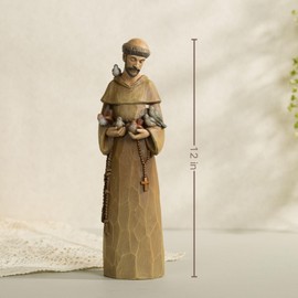 ShineOnAngel St Francis Statue 12 Inch - Preaching to Birds, Premium Resin with Wood Carving Texture, Patron Saint of Animals & Nature, Garden Outdoor Sculpture, Home Decor, Catholic Gift