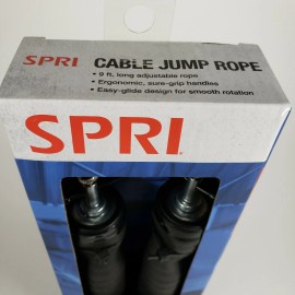 SPRI Adjustable 9 ft Covered Steel Cable Jump Rope, Black, SPRI NEW