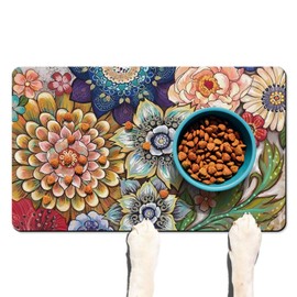 Absorbent Pet Dog Bowl Mat for Food and Water, Pet Cat Food Feeding Mat with Non Slip Rubber Backing, Dog Food Mats for Floors Waterproof, 12"x20"