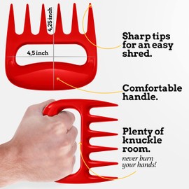 Mountain Grillers Meat Claws Meat Shredder for BBQ - Perfectly Shredded Meat, These are The Meat Claws You Need - Best Pulled Pork Shredder Claw x 2 for Barbecue, Smoker, Grill (RED) bear claws