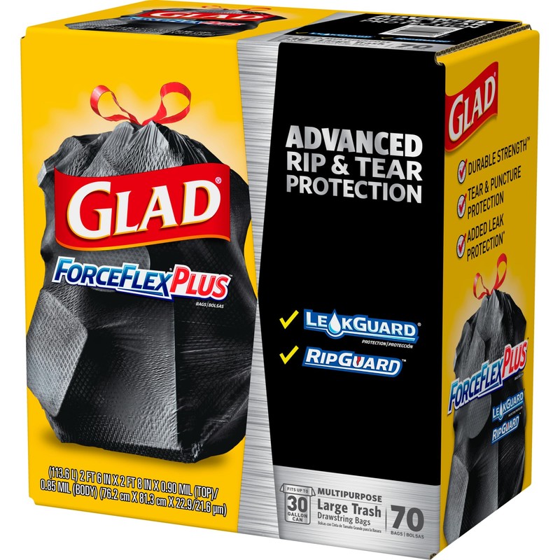 Glad® ForceFlex® Drawstring Trash Bags, 30 Gallons, Black, Box Of