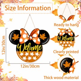 Fall Door Decor Cartoon Mouse Welcome Door Sign Autumn Maple Leaves Wood Doors Hanger Thanksgiving Wreath Hanging Ornament Plaque Indoor Outdoor Farmhouse Front Porch Wall Window Home Decorations
