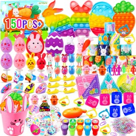 300 Pack Easter Egg Fillers Plus Bunny Basket, Easter Basket Stuffers for Kids Boys Girls, Easter Party Favors, Easter Egg Hunt, Easter Gift Goodie Bags Stuffers Filling Treats Classroom Prize