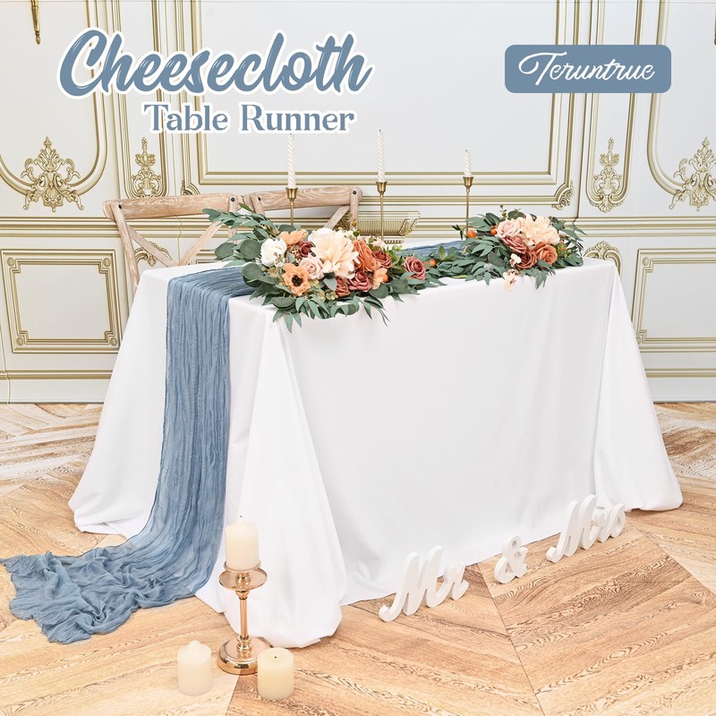 Teruntrue 10 Pack Blue Table Runner Cheesecloth Table Runner, 10FT