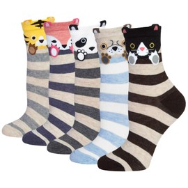Chalier Cozy 5 Pairs Women Socks Funny Cute Animal Ladies Socks Cat Dog Socks Gifts for Women, One Size (Black)