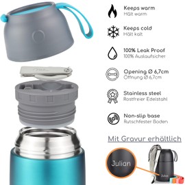 Milu® Thermal Food Container, 450/650 ml, Stainless Steel, Warmth Preservation, for Baby Food, Cereals to go, Thermal Lunch Box, Green (650 ml)