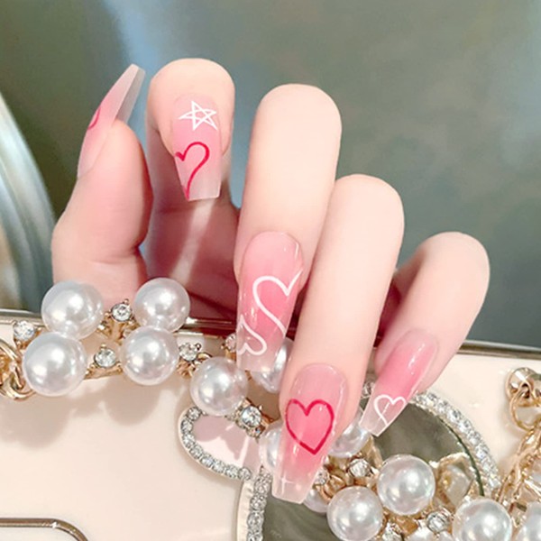Medium Press on Nails Coffin Acrylic False Nails with Glue