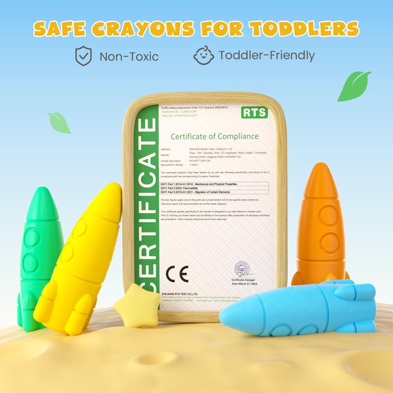 JUPITEARTH 12 Colors Crayons for Toddlers, Non-Toxic Washable Rocket Crayons,
