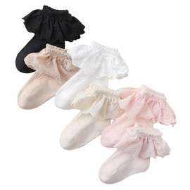 CHUNG Baby Toddler Girls Lace Trimmed Princess Ankle Socks Cotton Mesh Crew Socks Ruffles, 6-12M,S,8140