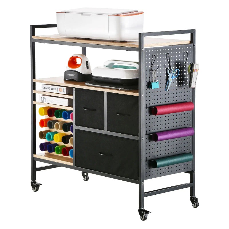Rolling Craft Cart Storage Table with 20 Storage Bins &