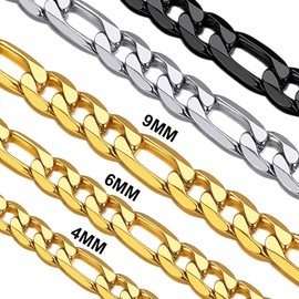 Men's Gold Figaro Chain 6MM 18 Inch Stainless Steel Chunky Figaro Link Chain Choker Necklace for Women
