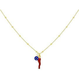FRONAY 14k Gold Plated Sterling Silver Red Italian Horn Evil Eye Necklace for Women | Good Luck Cornicello Pendant | Made in Italy
