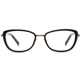 FERAVIA Women Rectangular Shape Special Fashion Rich Design Acetate/Metal Combine Fashion Glasses, Black gold