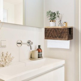 Paper Towel Dispenser Wall Mount, Paper Towel Holder Wall Mounted with Lid, Solid Wood Commercial C-Fold, Z-Fold, Trifold Hand Paper Towel Holder(Dark Brown)