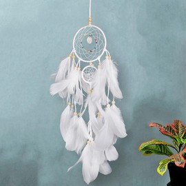 Dream Catcher, Night Moon Dream Catcher Hanging Decoration, Clean White Feather Craft Gifts, Wall Hanging Decoration Suitable for Children's Bedroom, Living Room and Girl's Dormitory