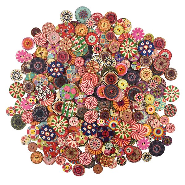 Netspower Mixed Random Flower Painting Buttons Round Shapes Retro Wooden Buttons Assorted Colors Craft 15mm 20mm 25mm