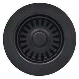 EADOT - Ensamblaje de drenaje de fregadero de polímero negro de 3-1/2 pulgadas con colador de cesta y tapón para fregaderos de cocina de cuarzo, granito o arcilla refractaria