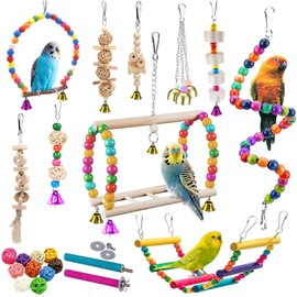 Parakeet Toys,22Pcs Bird Toys for Parakeets,Parrot Swing Chewing Hanging Toy Hammock Climbing Ladder Bird Cage Colorful Toys with Bells for Cockatiel,Budgerigar,Conures,Love Birds,etc