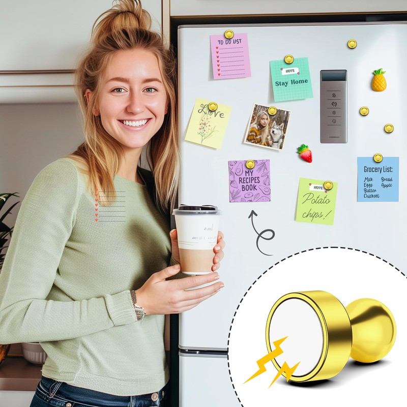 FINDMAG Refrigerator Magnets, Small Gold Neodymium Whiteboard Magnets, Heavy Duty