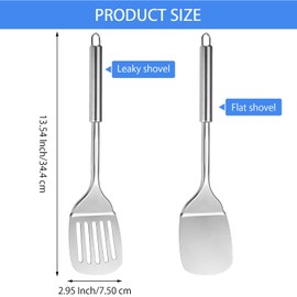 Stainless Steel Spatulas Set, Silver Slotted Turner, Solid Turner, Metal Spatula Kitchen Spatulas for Cooking, Ideal Cooking Utensils Cookware for Fish Eggs Pancakes Dishwasher Safe Easy to Clean