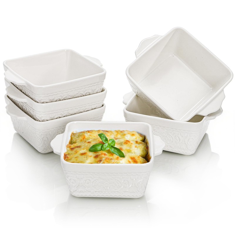 ELFULLY 6 Pack 13 OZ Ceramic Baking Dishes, 4.5" Mini