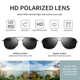 SUNGAIT Military Style Polarized Pilot Aviator Sunglasses and Square Aviator Sunglasses for Men UV400 Protection SGT285QH-925QH