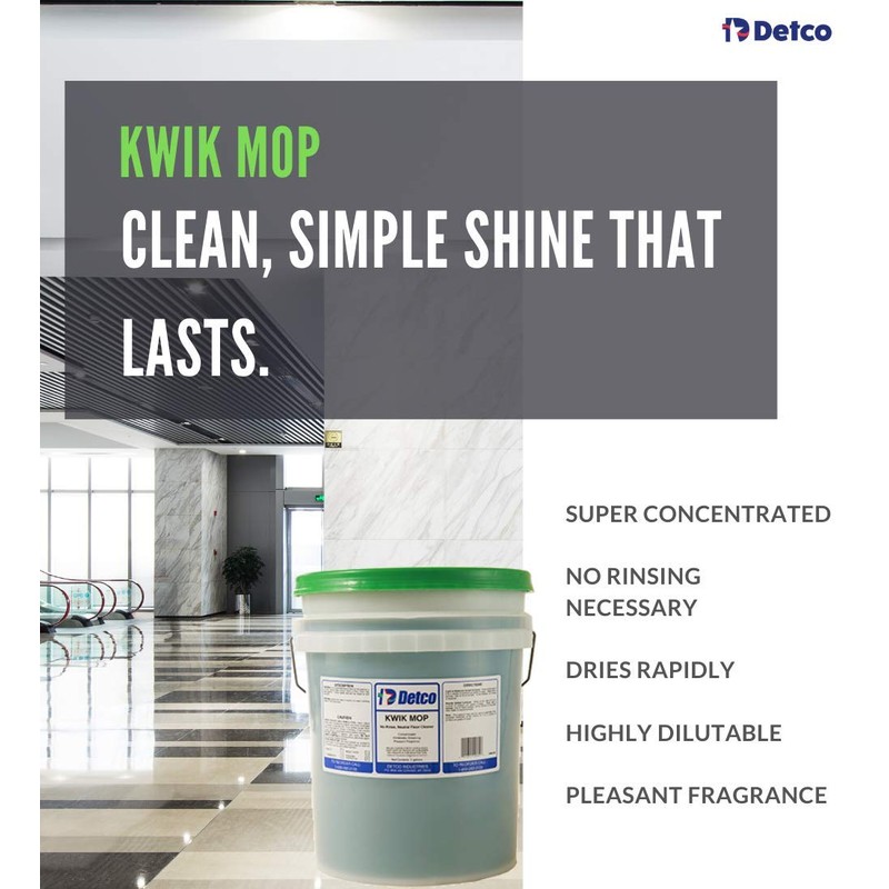 Detco Kwik Mop Concentrated, Fast-Drying, No-Rinse, Neutral Floor Cleaner, Takes