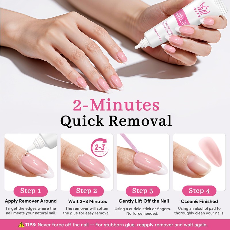 QIEK No-Lamp Nail Glue & Remover Set for Press Ons,