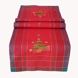 texpot Tablecloth 85 x 85 cm with Embroidery Tree Red/Colourful Christmas Decoration Christmas Table Cloth Table Decoration Table Cloth