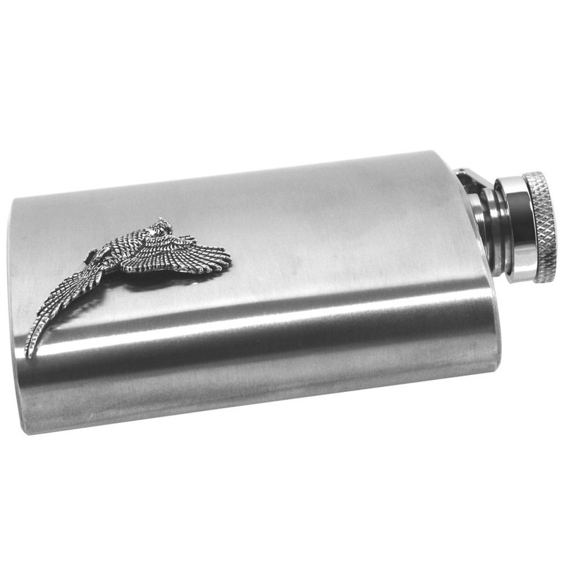 English Pewter Company 6oz Stainless Steel Hip Flask with Pewter