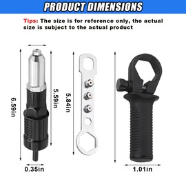 DUSCOKE Pop Rivet Gun Adapter Kit, Rivet Drill Attachment with 4 Rivets Heads 2.4mm/3.2mm/4.0mm/4.8mm, Cordless Electric Drill Riveter Insert Nut Tool, Cordless Rivet Gun Power Drill Adaptor Kit
