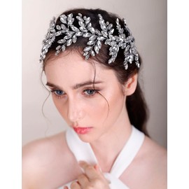 Chargances Bride Wedding Rhinestone Hair Vine Bridal Blue Crystal Headband Wedding Long Headpiece Prom Hair Accessories for Women and Girls (Blue)