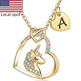 26-Letter Unicorn Necklace Pendant Sweet And Romantic Niche Design INS Style Holiday Gift For GirlsColor: TP-03222-01