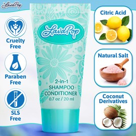 LavaPop - Travel Size 2-in-1 Shampoo & Conditioner - Iris, Violet & Amber, 0.7 fl oz, 100 Pack - Calming & Comforting Conditioning Shampoo - Bulk Hotel Toiletries for Airbnb, Motels & Guest Rooms