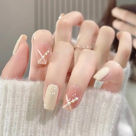Nail Tip, Popular False Nails, 24 Pieces, Glossy, 3D Nail Tip, Handmade Nail Tip, Wedding Nail Tip, Adult Cute, Artificial Nail, Nail Tip, Long, Short, Glitter, Transparent, Bride Nail Tip, Entrance