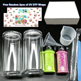 Snowglobe Tumbler DIY Kit Supplies Includes 16oz Double Wall Acrylic Cups UV DTF Wraps Mixed Glitters Birthday Gifts for Girlscolor: Set13-24 mix colors/Glow in the dark Glitter