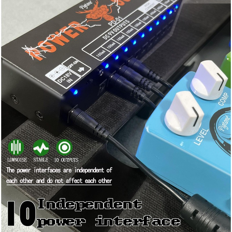 Pigtone PD-01 Guitar Pedal Power Supply 10 Isolated DC Output
