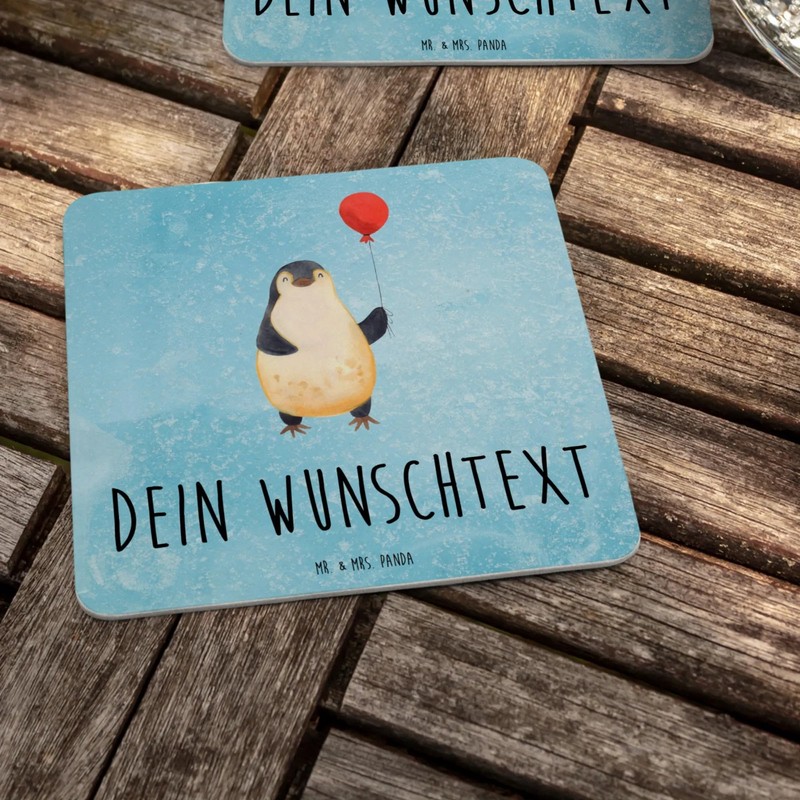 Mr. & Mrs. Panda Personalisierter Bierdeckel Pinguin Luftballon 50er Set