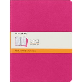 Moleskine Cahier Journal, Set 3 Notebooks with Ruled Pages, Cardboard Cover with Visible Cotton Stiching, Colour Kinetic Pink, Extra Large 19 x 25 cm, 120 Pages