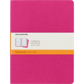 Moleskine Cahier Journal, Set 3 Notebooks with Ruled Pages, Cardboard Cover with Visible Cotton Stiching, Colour Kinetic Pink, Extra Large 19 x 25 cm, 120 Pages