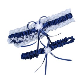 Lace Wedding Garters for Bride Pearl Stretch Prom Garter, Women Wedding Bridal Legs Garter Set (One Size, Navy Blue)