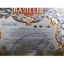 Basilur | Gift Tea Set | Tea Book -Vol 1 | Collectable Metal Tin Caddy | Pure Ceylon Black Tea with Jasmine buds, Blue Malva and flavor roasted Almond | Non GMO Whole Leaf Tea | 100g /3.52 oz.