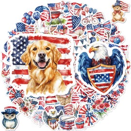 4th of July Stickers Patriotic Stickers Vinyl Waterproof USA Flag Water Bottle Decals and Decorations for Independence Labor Veterans Memorial Day 100Pcs