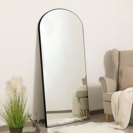 NeuType Arched Full Length Mirror, 59"x20" Wall Mirror, Wooden Thin Frame, Hanging or Leaning Against Wall, Oversized Large Bedroom Mirror, Floor Mirror, Dressing Mirror, Black